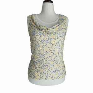 Hilton Hollis Embellished Cowl Neck Sleeveless Top XS Ivory  Modal Silk Blend